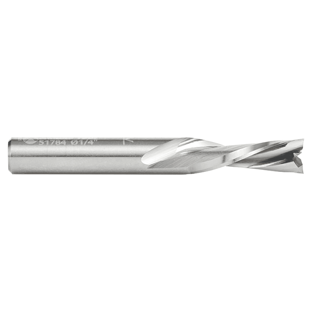 1/4" Dia x 3/4" Solid Carbide CNC Spiral 'O' Double Flute, Plastic Cutting, 1/4" Shank, 2" Long Down-Cut Router Bit Alt 2 - Image