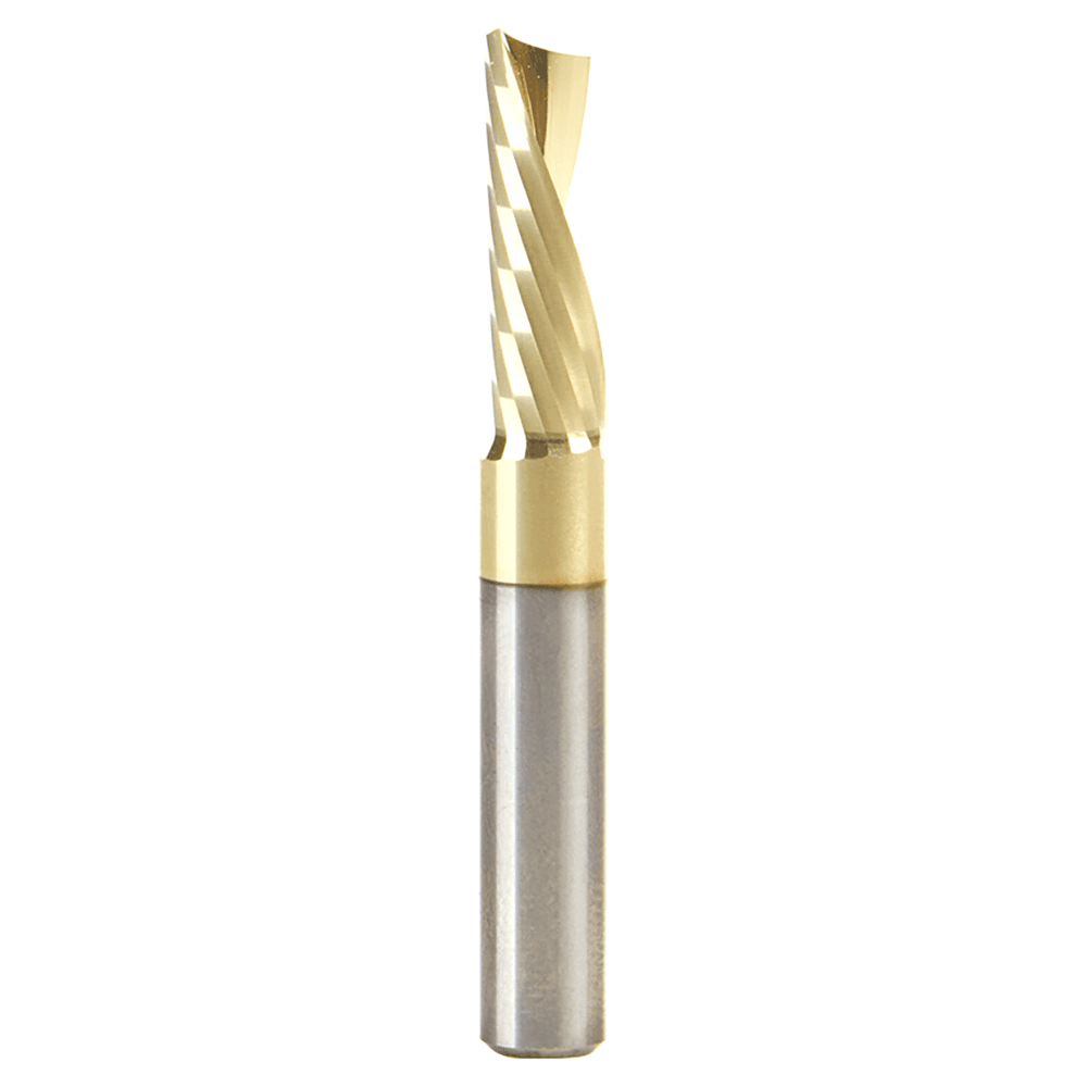 1/4" Dia x 3/4" Solid Carbide CNC Spiral 'O' Single Flute, Aluminum Cutting, 1/4" Shank, Down-Cut ZrN Coated Router Bit Alt 1 - Image