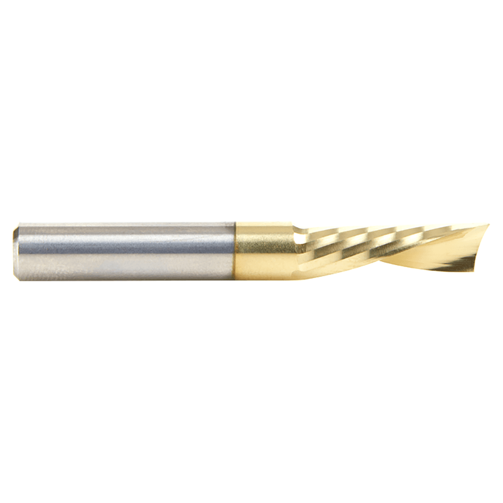 1/4" Dia x 3/4" Solid Carbide CNC Spiral 'O' Single Flute, Aluminum Cutting, 1/4" Shank, Down-Cut ZrN Coated Router Bit Alt 2 - Image