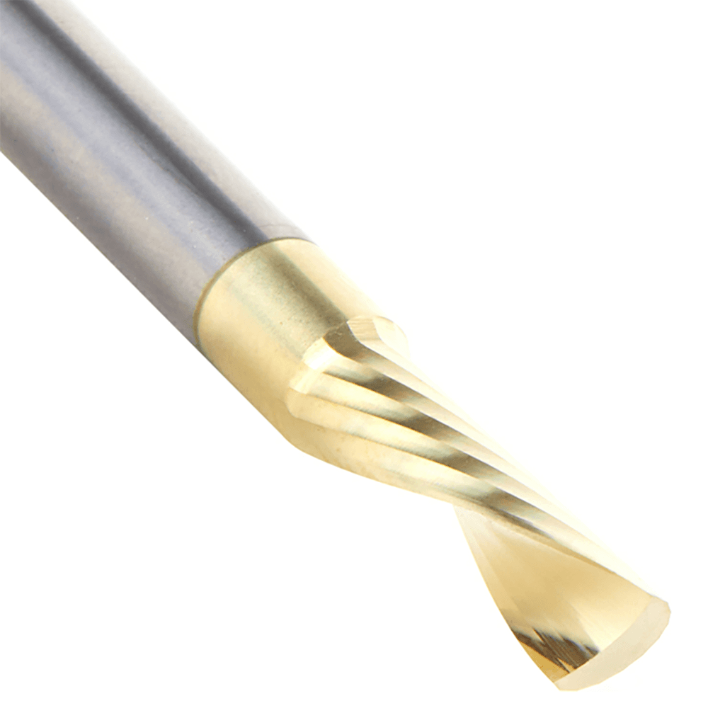 1/4" Dia x 3/4" Solid Carbide CNC Spiral 'O' Single Flute, Aluminum Cutting, 1/4" Shank, Down-Cut ZrN Coated Router Bit Alt 4 - Image