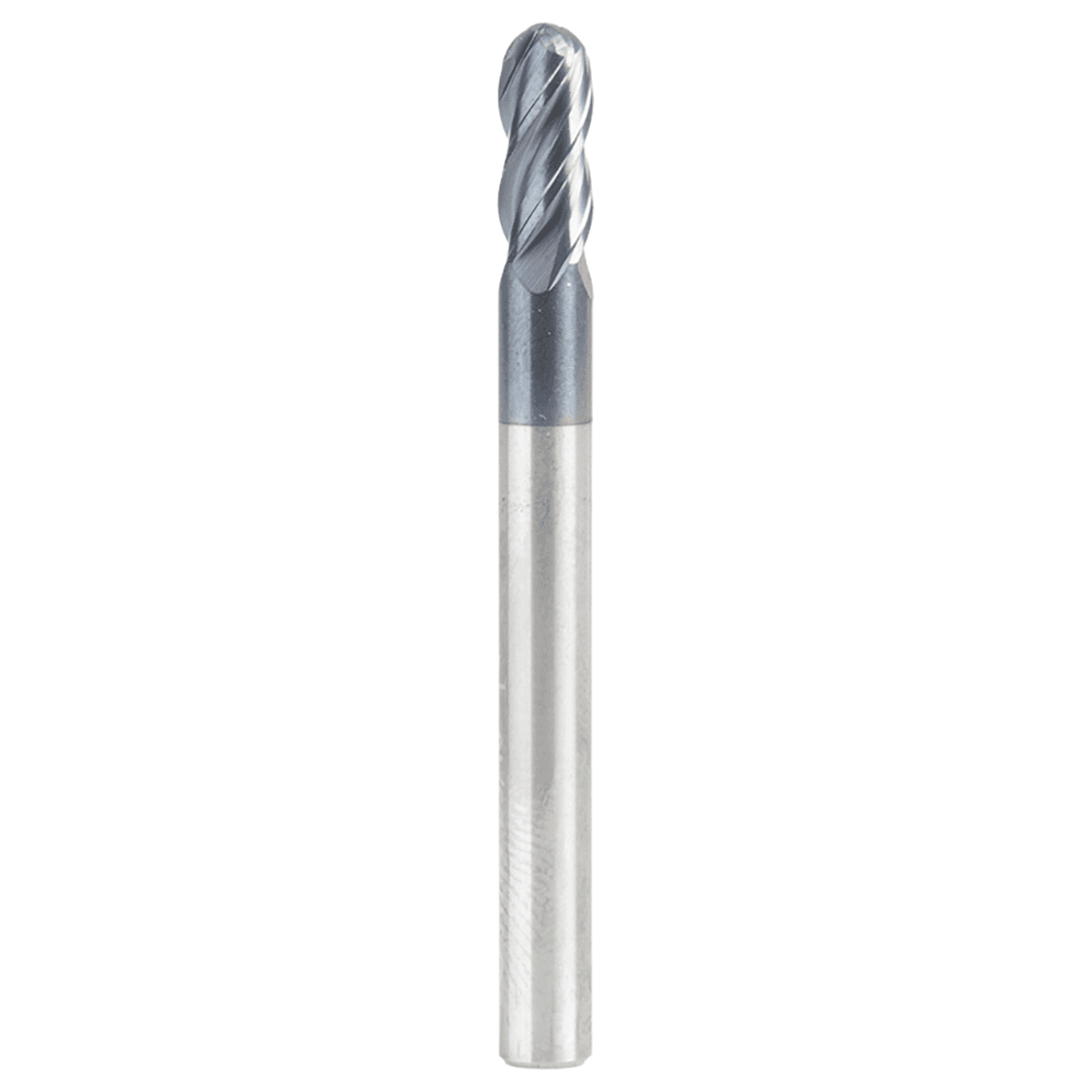 3/16" Dia x 7/16" High Performance Solid Carbide CNC Steel, Helix Spiral Ball Nose with AlTiN Coating 4-Flute, 3/16" Shank, 2" Long Up-Cut Router Bit, /End Mill Main - Image