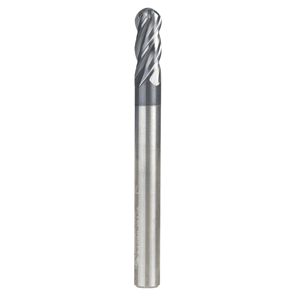 1/4" Dia x 5/8" High Performance Solid Carbide CNC Steel, Helix Spiral Ball Nose with AlTiN Coating 4-Flute, 1/4" Shank, 2-1/2" Long Up-Cut Router Bit, /End Mill Alt 1 - Image