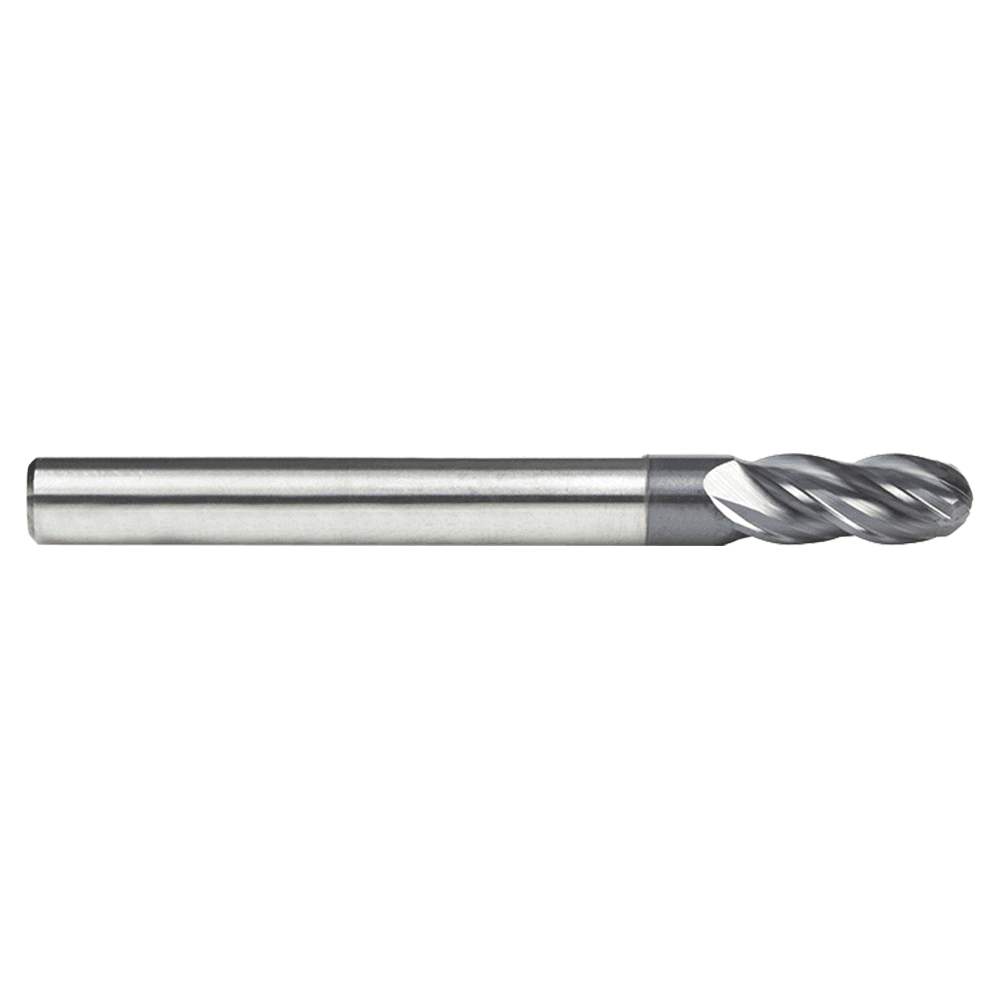 1/4" Dia x 5/8" High Performance Solid Carbide CNC Steel, Helix Spiral Ball Nose with AlTiN Coating 4-Flute, 1/4" Shank, 2-1/2" Long Up-Cut Router Bit, /End Mill Main - Image