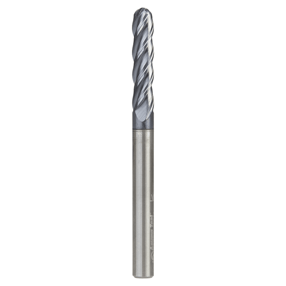 1/4" Dia x 1-1/8" High Performance Solid Carbide CNC Steel, Helix Spiral Ball Nose with AlTiN Coating 4-Flute, 1/4" Shank, 3" Long Up-Cut Router Bit, /End Mill Main - Image