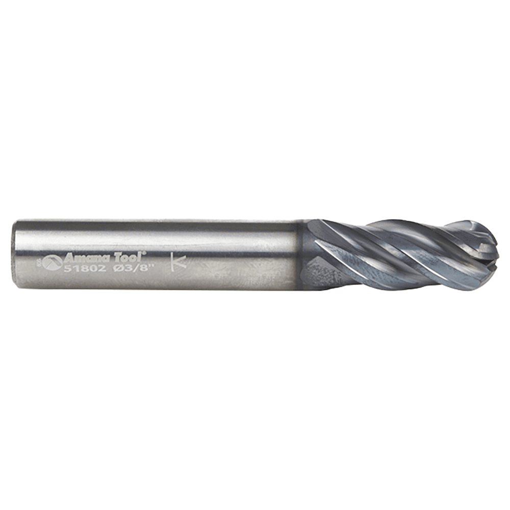 3/8" Dia x 7/8" High Performance Solid Carbide CNC Steel, Helix Spiral Ball Nose with AlTiN Coating 4-Flute, 3/8 Shank, 2-1/2" Long Up-Cut Router Bit, /End Mill Alt 2 - Image