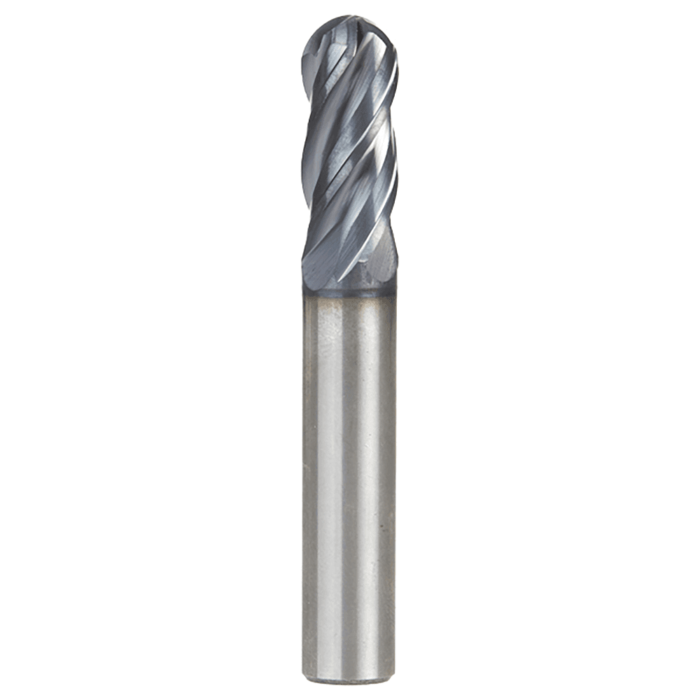 3/8" Dia x 7/8" High Performance Solid Carbide CNC Steel, Helix Spiral Ball Nose with AlTiN Coating 4-Flute, 3/8 Shank, 2-1/2" Long Up-Cut Router Bit, /End Mill Main - Image