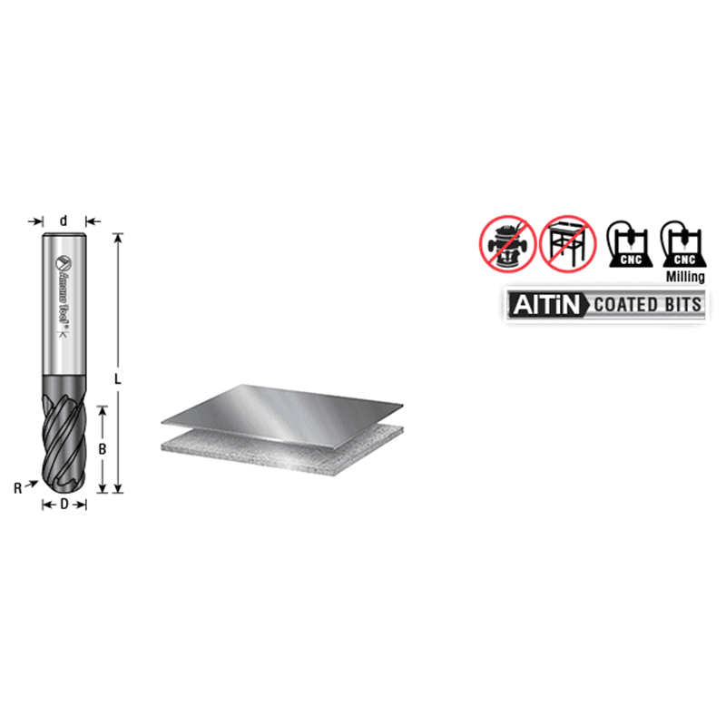 1/2" Dia x 1" High Performance Solid Carbide CNC Steel, Helix Spiral Ball Nose with AlTiN Coating 4-Flute, 1/2" Shank x 3" Long Up-Cut Router Bit, /End Mill Alt 1 - Image