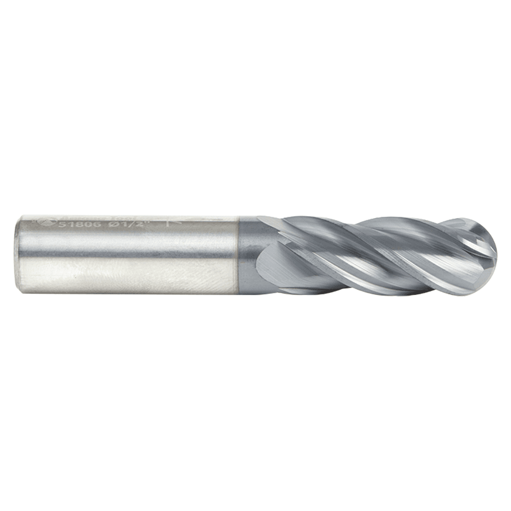 1/2" Dia x 1-1/4" High Performance Solid Carbide CNC Steel, Helix Spiral Ball Nose with AlTiN Coating 4-Flute, 1/2" Shank, 3" Long Up-Cut Router Bit, /End Mill Alt 2 - Image