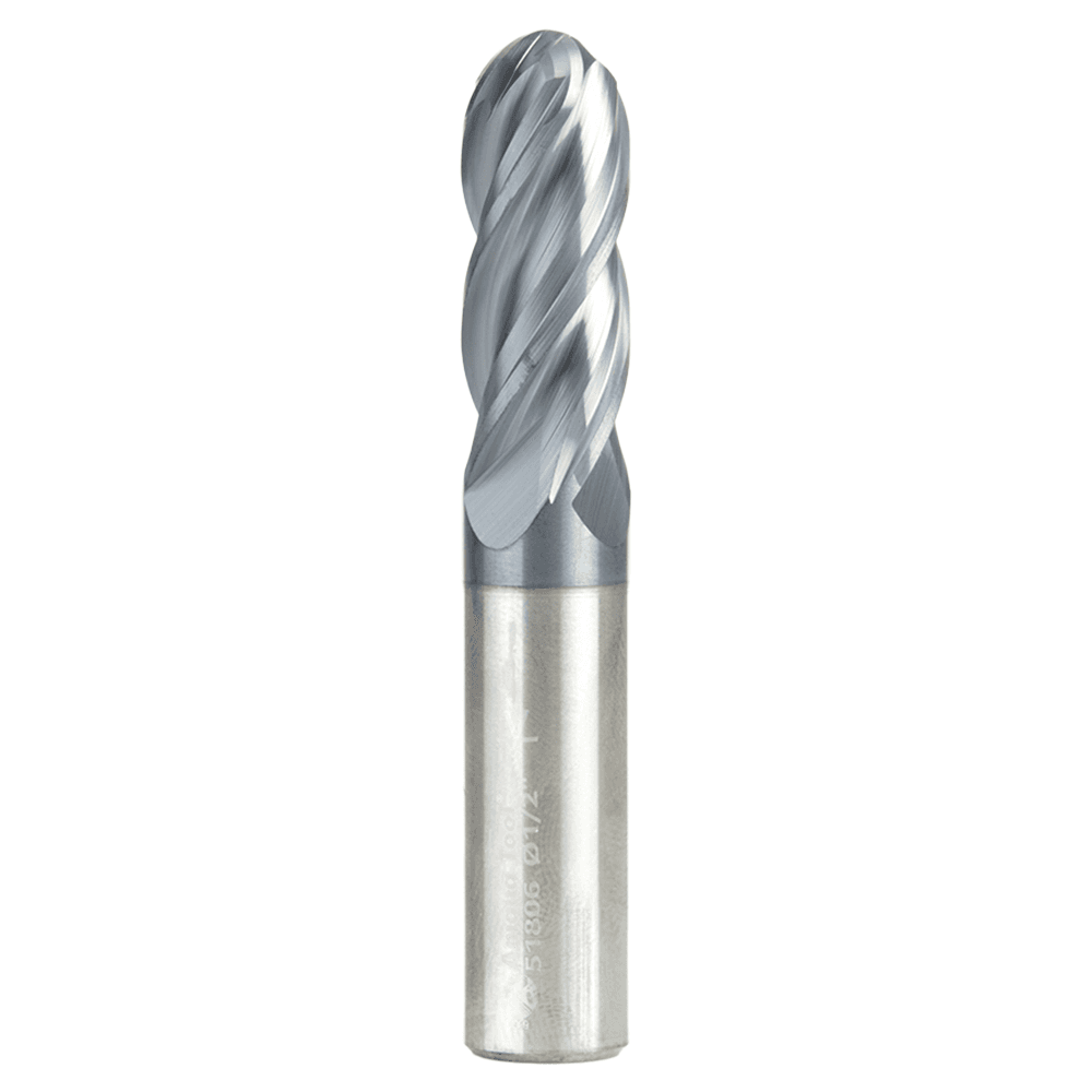 1/2" Dia x 1-1/4" High Performance Solid Carbide CNC Steel, Helix Spiral Ball Nose with AlTiN Coating 4-Flute, 1/2" Shank, 3" Long Up-Cut Router Bit, /End Mill Main - Image
