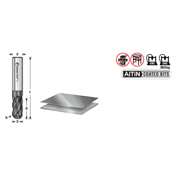 3/4" Dia x 1-1/2" High Performance Solid Carbide CNC Steel Helix Spiral Ball Nose Long Up-Cut Router Bit/End Mill, 4-Flute, 3/4" Shank Alt 5 - Image