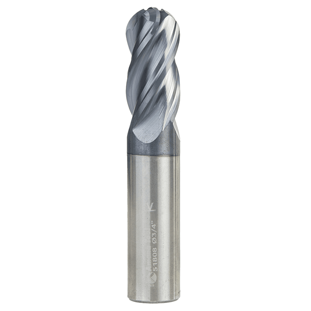3/4" Dia x 1-1/2" High Performance Solid Carbide CNC Steel Helix Spiral Ball Nose Long Up-Cut Router Bit/End Mill, 4-Flute, 3/4" Shank Main - Image