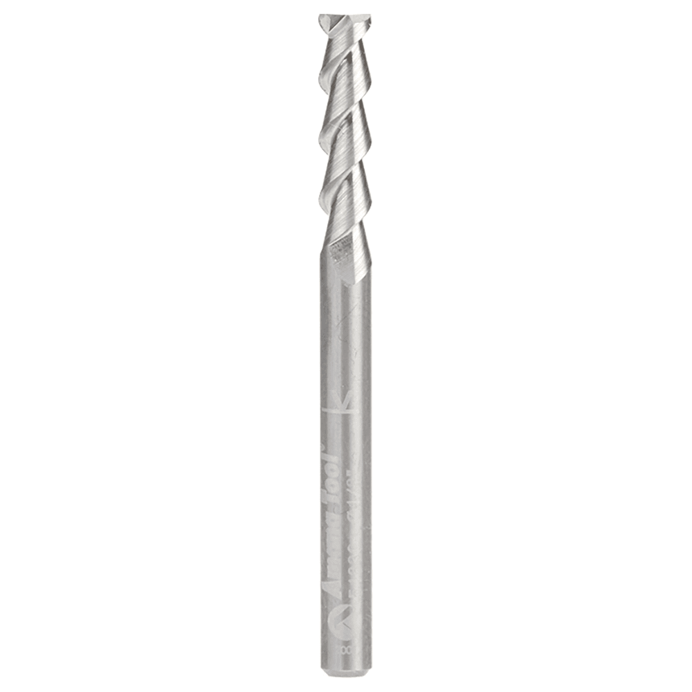 1/8" x 1/2" 55° CNC Solid Carbide Aluminum/Acrylic Cutting Helix End Mill Bit, 2-Flute, 1/8" Shank Main - Image