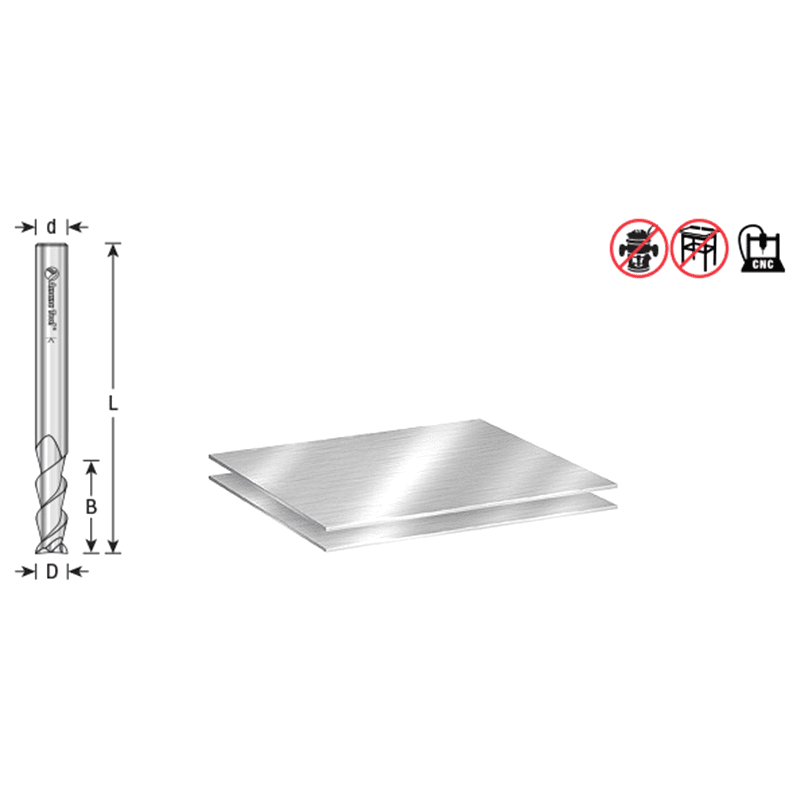 CNC 1/4" x 3/4" 55° Solid Carbide Aluminum/Acrylic Cutting Helix End Mill Bit, 2-Flute, 1/4" Shank Alt 1 - Image