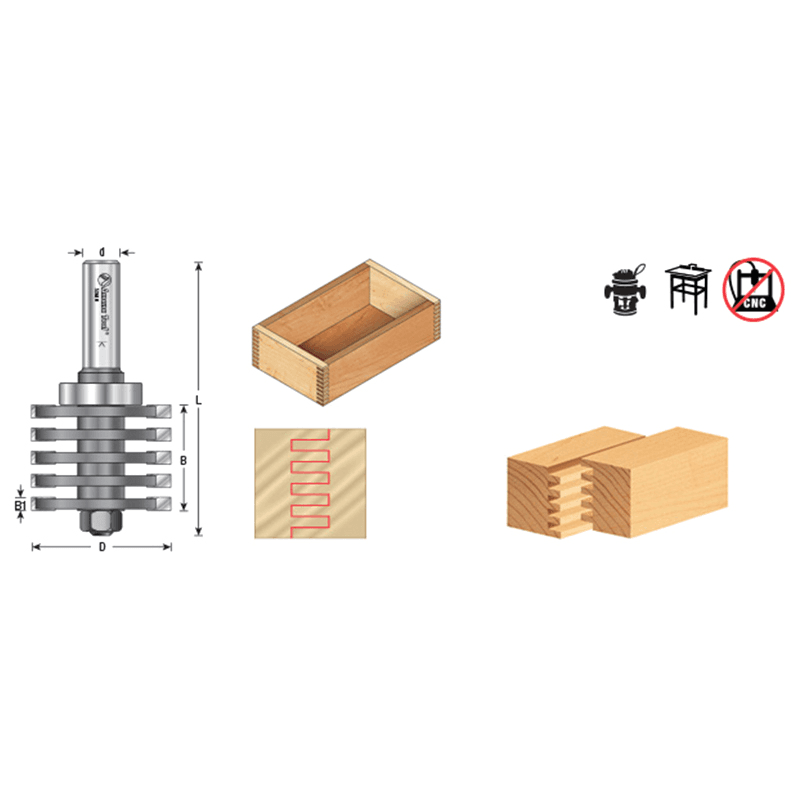 1-7/8" Dia x 1-3/8" Carbide Tipped Box Joint, 1/2" Shank with Upper BB 3-Flute, Set Alt 1 - Image