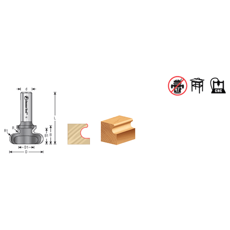 1-3/4" Dia x 13/16" Carbide Tipped Finger Grip Bit, 3/32" x 3/16" Radius, 1/2" Shank Alt 1 - Image