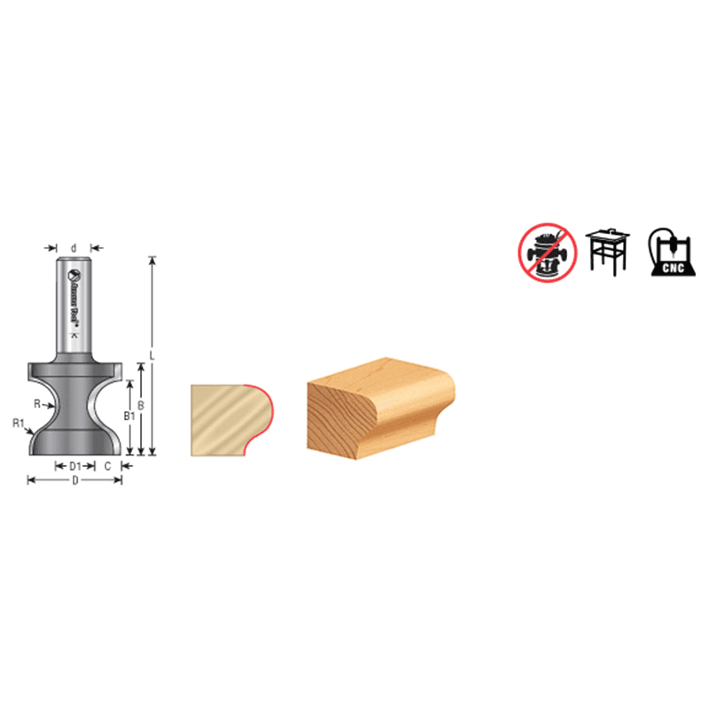 1-7/16" Dia x 1-1/8" Carbide Tipped Window Sill Edge 3/8" Radius, 1/2" Shank Alt 1 - Image