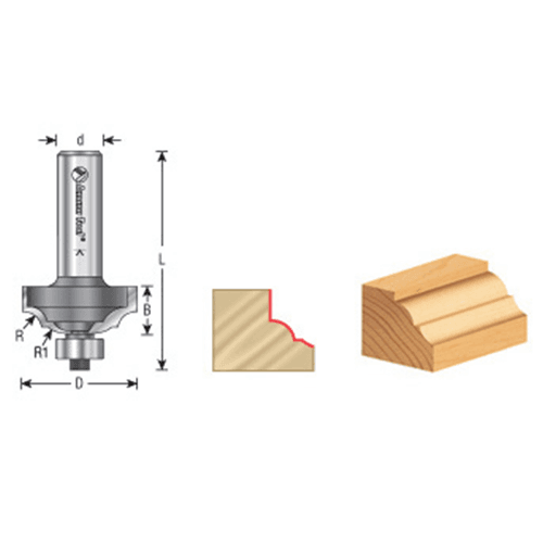 1-1/4" x 5/16" Radius Classical Bead/Cove Bit with Ball Bearing, 2-Flute, 1/4" Shank - Alt Image 3