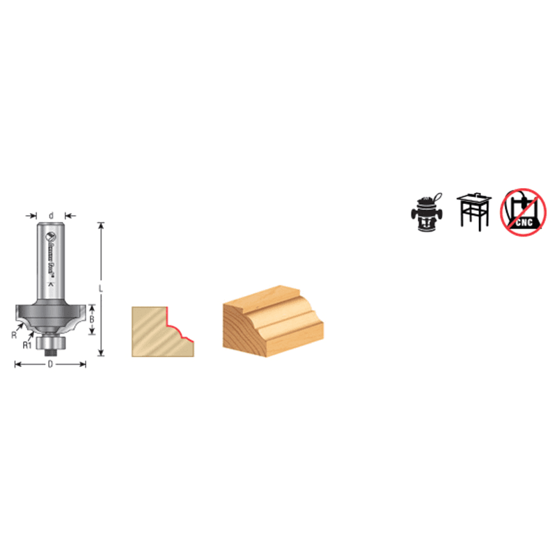 1-1/4" Dia x 1/2" Carbide Tipped Classical Bead/Cove Bit, 13/64" x 5/16" Radius, 1/2" Shank Alt 1 - Image