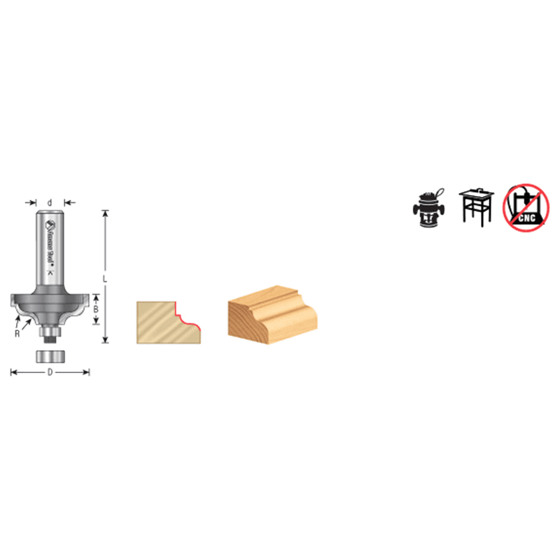 1-3/8" Dia x 1/2" Carbide Tipped Ogee Bit, Fillet 5/32" Radius, 1/4" Shank Alt 1 - Image