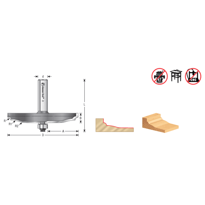 3-9/16" Dia x 1/2" Carbide Tipped Classical Raised Panel Bit, 5/32" Radius, 1/2" Shank Alt 1 - Image