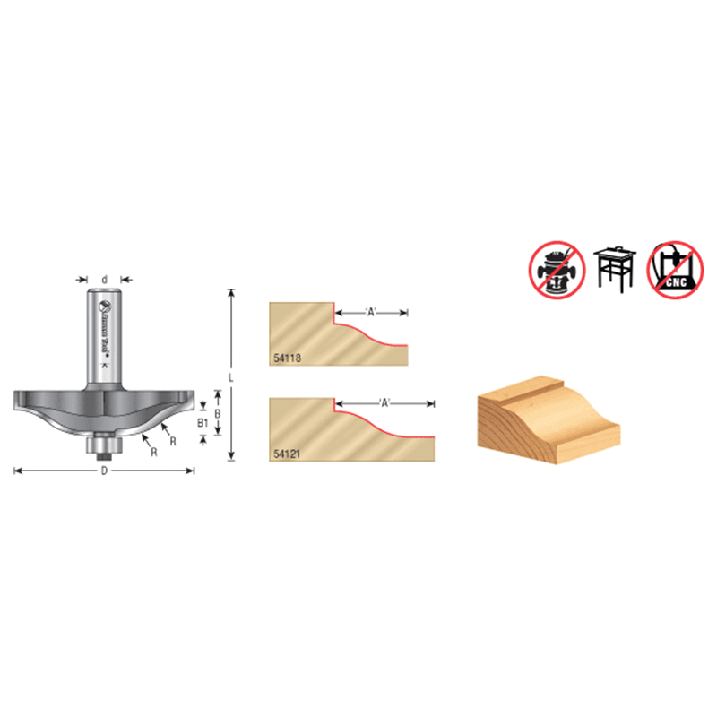 2-5/8" Dia x 5/8" Carbide Tipped Ogee Bit, Raised Panel 3/4" Radius, 1/2" Shank Alt 1 - Image