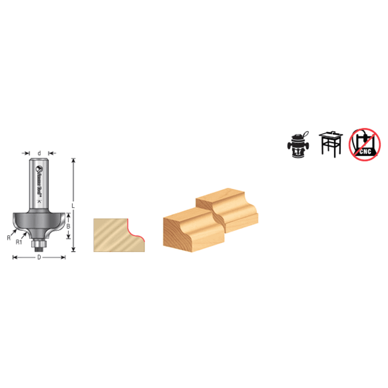 1-3/8" Dia x 11/16" Carbide Tipped Ogee Bit, 1/4" x 3/16" Radius, 1/4" Shank Alt 1 - Image