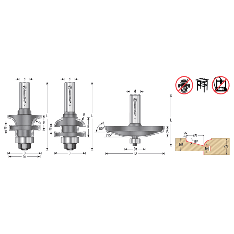 2-3/16" Dia x 7/8" Carbide Tipped Raised Panel Bit for Shaker Door, 1/2" Shank Alt 1 - Image