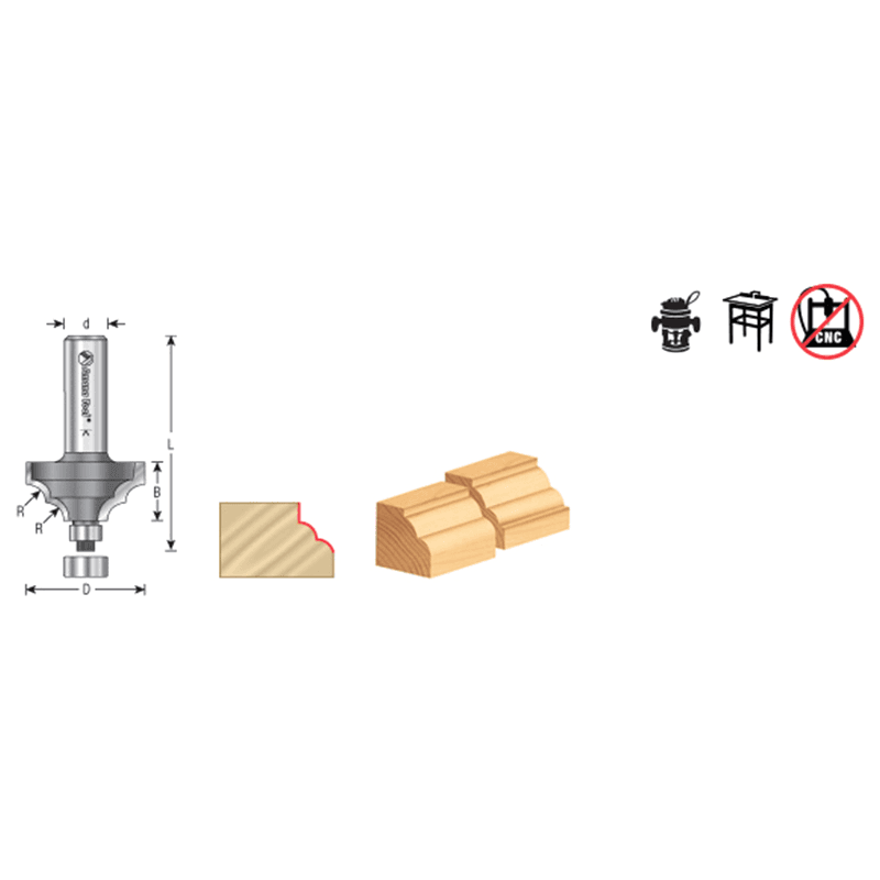 1-1/8" Dia x 1/2" Carbide Tipped Classical Molding Bit, 5/32" Radius, 1/2" Shank Alt 1 - Image