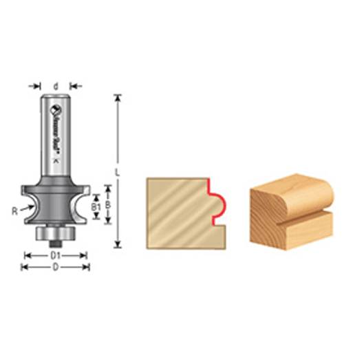 1-1/8" x 3/16" Radius Corner Bead Router Bit with Ball Bearing, 2-Flute, 1/2" Shank - Alt Image 3