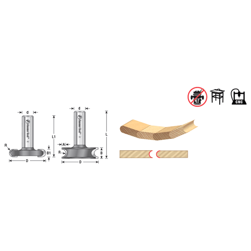 1-1/2" Dia x 1/2" Carbide Tipped Flute Beading Bit, 1/8" Radius, 1/2" Shank Set Alt 1 - Image