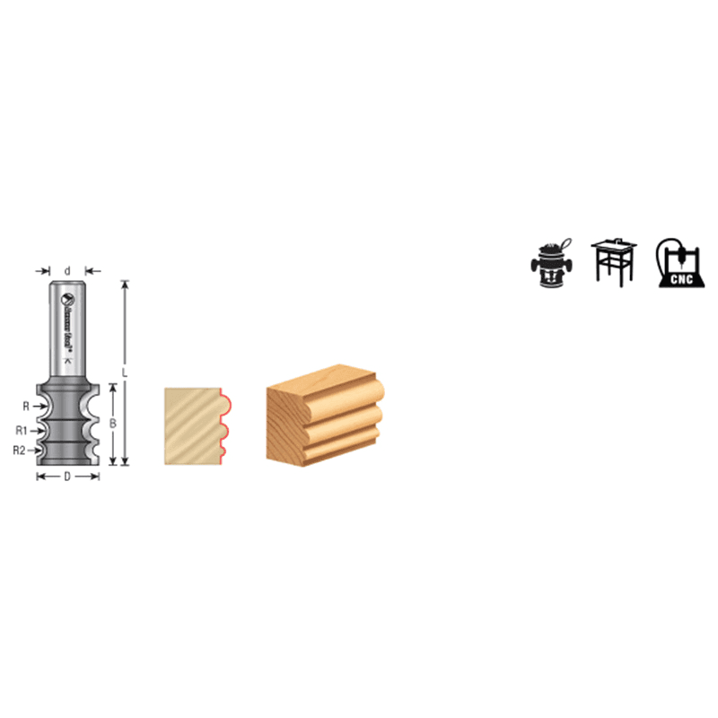 7/8" Dia x 1-1/16" Carbide Tipped Variable Beading Bit, 9/64" x 7/64" x 1/16" Radius, 1/2" Shank Alt 1 - Image