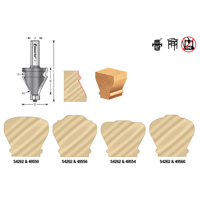 1-3/8" Dia x 1-1/2" Carbide Tipped Handrail Chamfer Bit, 1/8" x 19/32" Radius, 1/2" Shank Alt 1 - Image