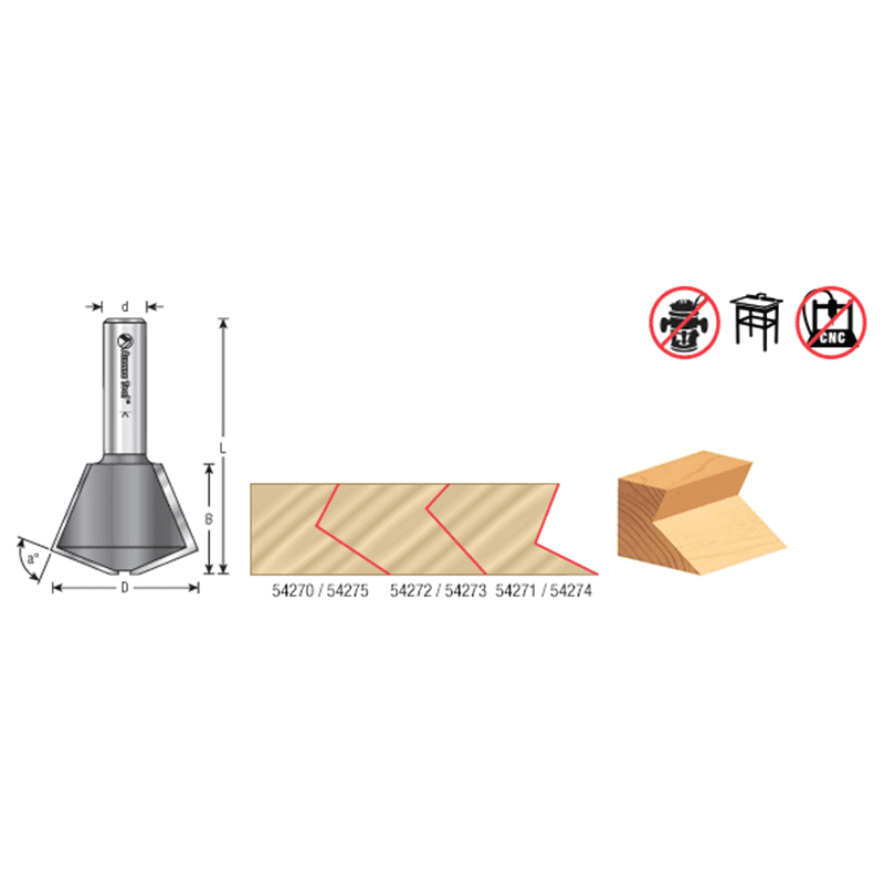 1-7/8" Dia x 1-1/4" 60 / 30°Carbide Tipped Multi-Sided Glue Joint Router Bit, 1/2" Shank Alt 1 - Image