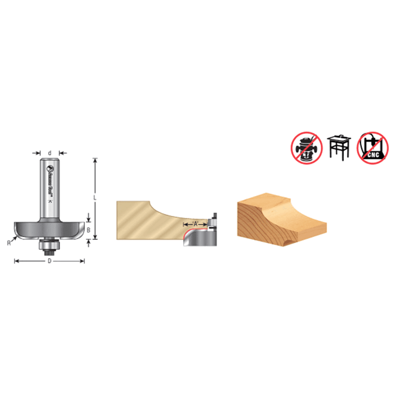 1-3/4" Dia x 7/16" Carbide Tipped Raised Panel Bit, Back Cutter 1/4" Radius, 1/2" Shank Alt 1 - Image