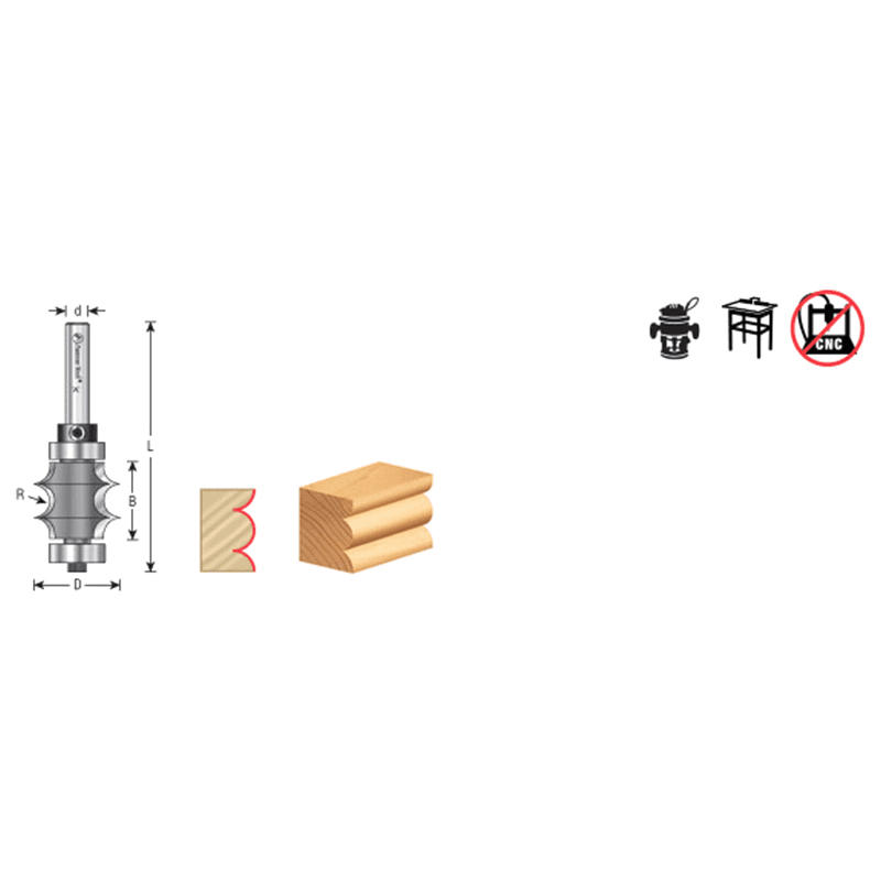1" Dia x 7/8" Carbide Tipped Multi-Edge Beading Bit, 3/16" Radius, 1/4" Shank with Double Ball Bearing Alt 1 - Image