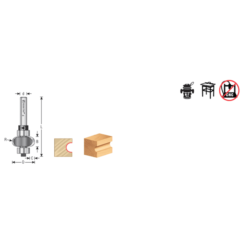 3/4" Dia x 1/4" Carbide Tipped Edge Fluting Bit, Assembly 1/8" Radius, 1/4" Shank Alt 1 - Image