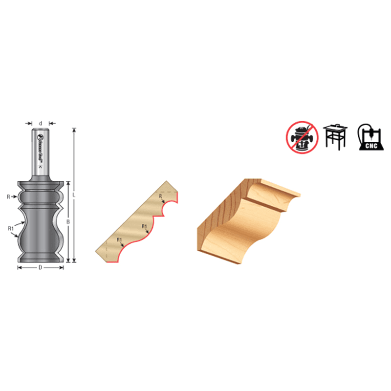 1-1/4" Dia x 2-1/4" Carbide Tipped Crown Molding Bit, 3/16" Radius, 1/2" Shank Alt 1 - Image