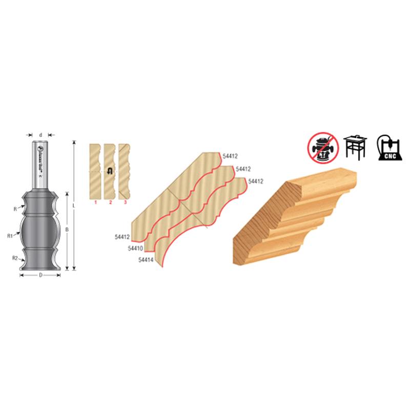 1-1/4" Dia x 2-7/16" Carbide Tipped Reversible Crown Molding Bit, 3/8" Radius, 1/2" Shank Alt 1 - Image