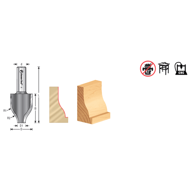 1-3/16" Dia x 1-5/8" Carbide Tipped Ogee Bit, Vertical Raised Panel 7/8" Radius, 1/2" Shank Alt 1 - Image