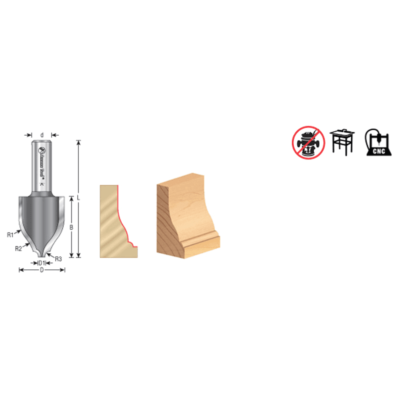 1-3/16" Dia x 1-5/8" Carbide Tipped Ogee with Bead Vertical Raised Panel 7/8" Radius, 1/2" Shank Alt 1 - Image