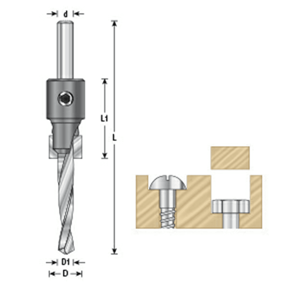 1-1/8" Dia x 1/2" Carbide Tipped Shankless Counterbore with Slow Spiral Drill, 1/2" Drill Shank Alt 3 - Image