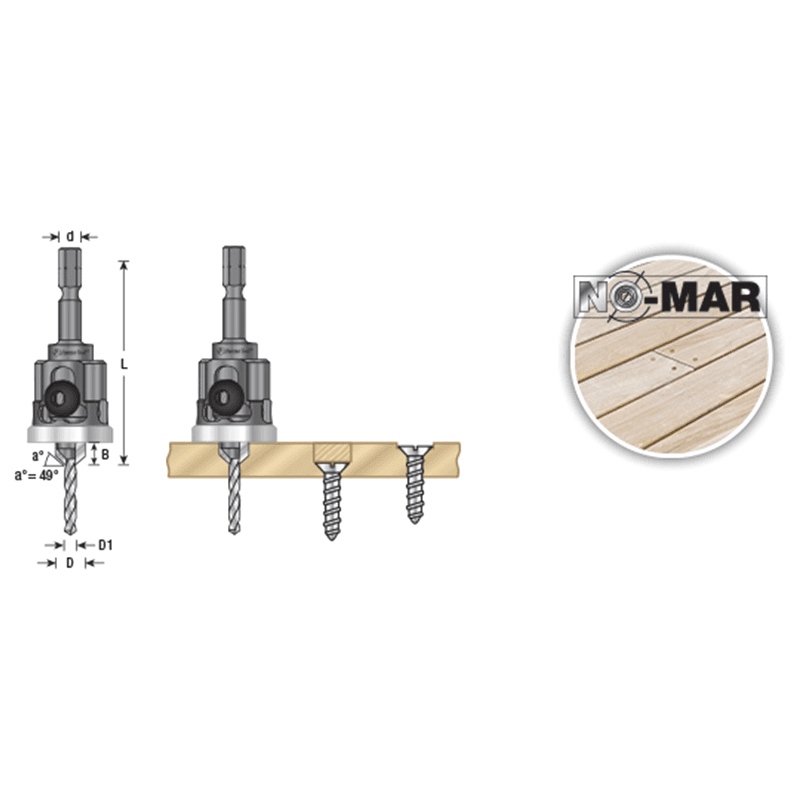 3/8" Dia x 9/64" Drill Dia 82° Carbide Tipped Countersink with Adjustable Low Friction Depth Stop for Festool CENTROTEC System Alt 1 - Image