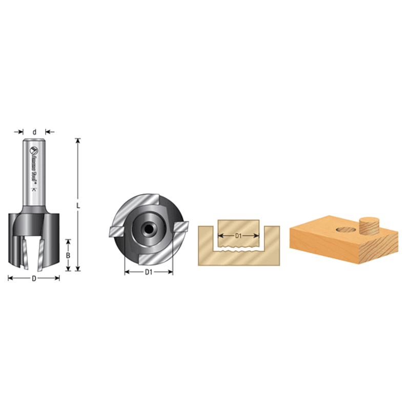5/8" Dia x 1/2" Carbide Tipped Plug Cutter for Drill Press, 1/2" Shank Alt 1 - Image