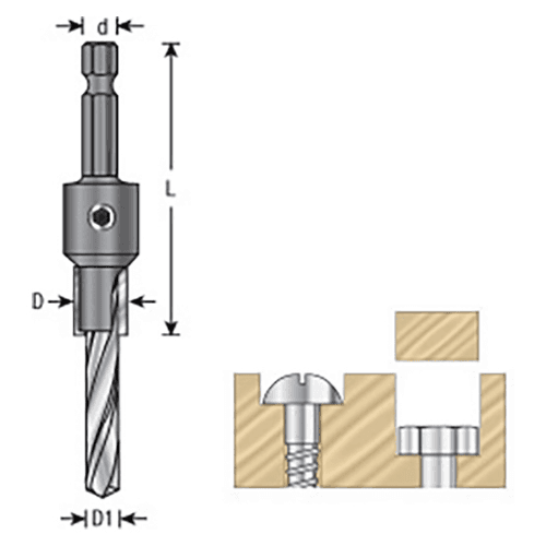 5/8" Dia x 1/4" Carbide Tipped Counterbore Quick Release Hex Shank Alt 1 - Image