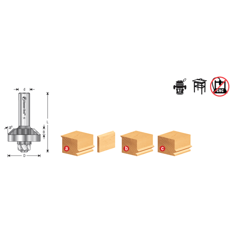 1-3/8" Dia x 1/4" Carbide Tipped 45° Laminate Miter Bit, Joint Undercutter Assembly, 1/2" Shank Alt 1 - Image