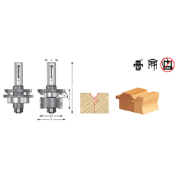 1-13/16" Dia x 1/2" to 1-3/16" Carbide Tipped V Paneling 45° Flush Trim Bit, 1/2" Shank with Ball Bearing Assembly Alt 1 - Image