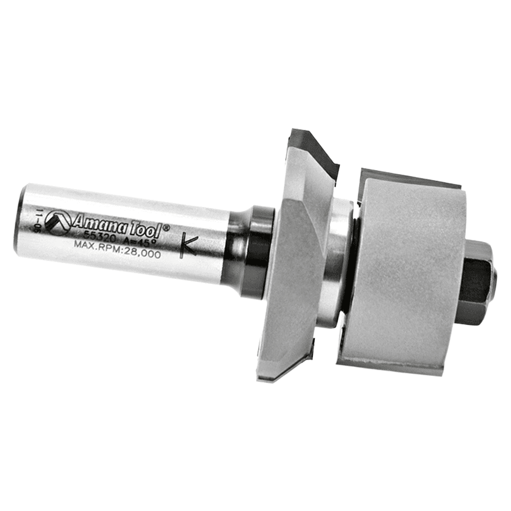 1-13/16" Dia x 1/2" to 1-3/16" Carbide Tipped V Paneling 45° Flush Trim Bit, 1/2" Shank with Ball Bearing Assembly Alt 2 - Image