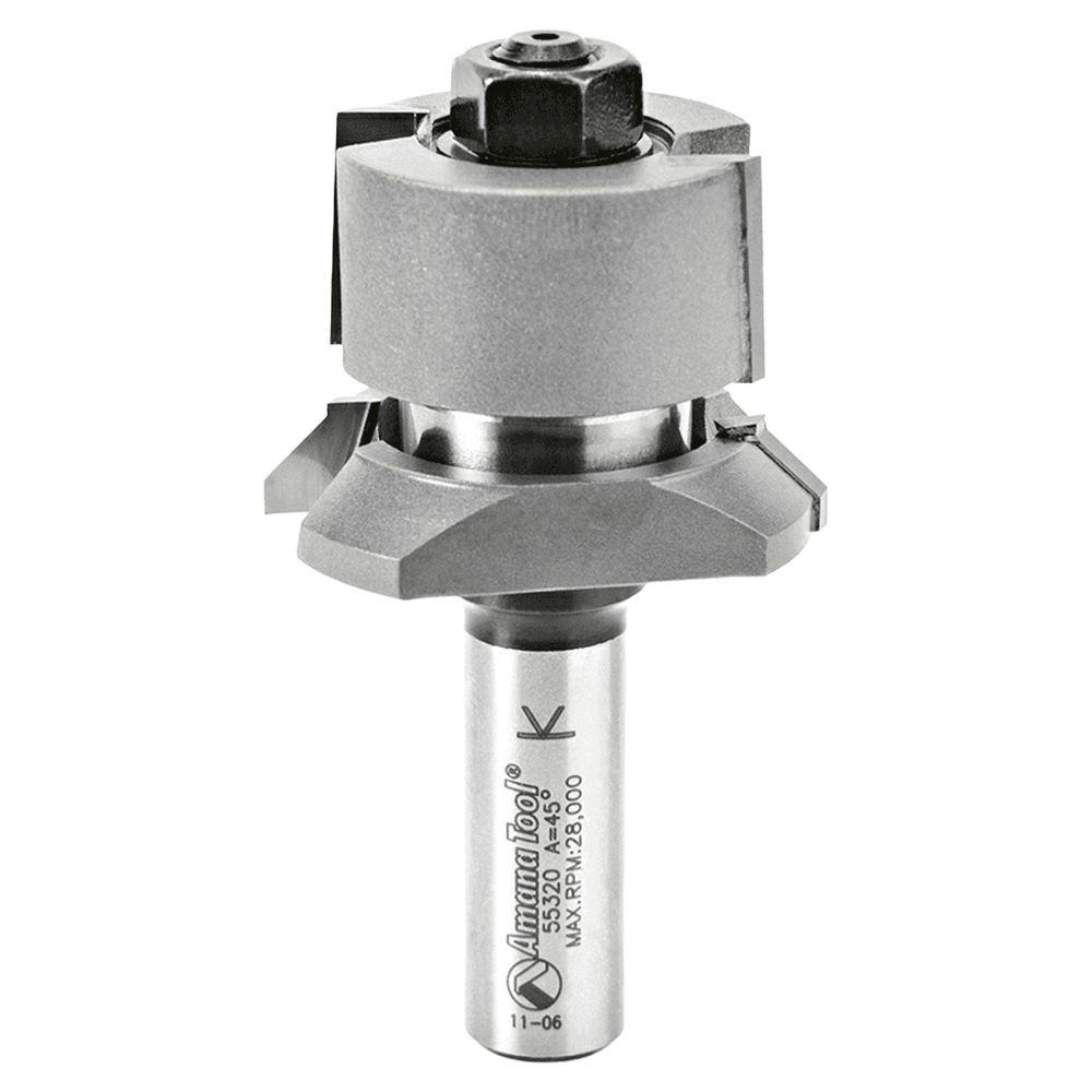 1-13/16" Dia x 1/2" to 1-3/16" Carbide Tipped V Paneling 45° Flush Trim Bit, 1/2" Shank with Ball Bearing Assembly Main - Image