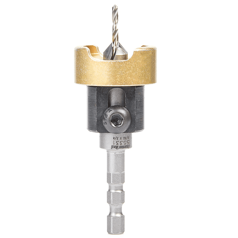 3/8" x 2-5/8" Carbide Tipped Countersink Bit with Adjustable Depth Stop/No-Thrust Ball Bearing, #4 Screw - Main Image