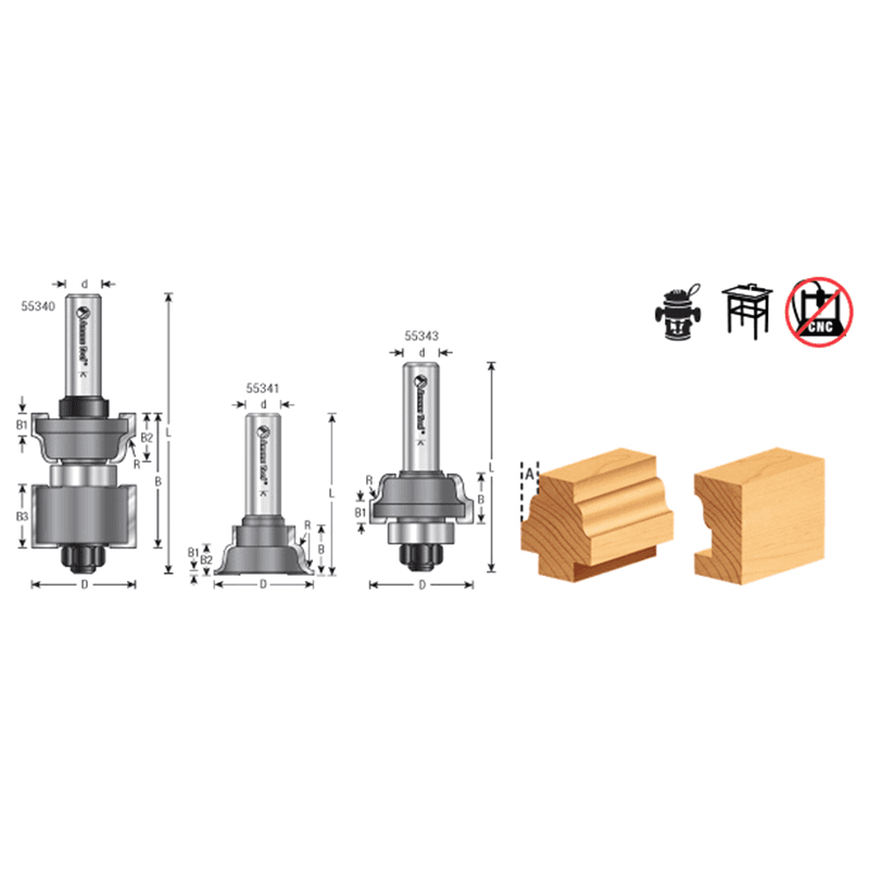 1-9/64" Dia x 43/64" Carbide Tipped Reversible Ogee Bit, Window Sash & Rail 1/8" Radius, 1/2" Shank with Center Ball Bearing Alt 1 - Image